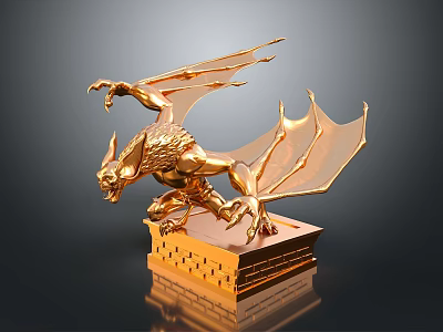 Golden Dragon Sculpture Standing On Intricate Carved Base With Detailed Design 3d model