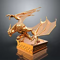 Golden Dragon Sculpture Standing On Intricate Carved Base With Detailed Design