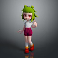 3D Animated Game Character With Green Hair Red Eyes And Waving Gesture