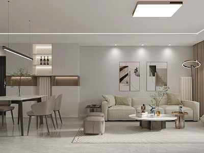 Modern Minimalist Open Plan Dining And Living Room Interior Design With Comfortable Elegant Home Furnishings 3d model