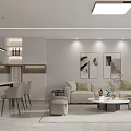 Modern Minimalist Open Plan Dining And Living Room Interior Design With Comfortable Elegant Home Furnishings