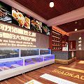 Modern Restaurant Interior Featuring Wooden Tables Chairs Colorful EAT WINE Wall Graffiti And Pendant Lights