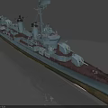 Vintage Warship With Red Deck Dual Main Turrets Superstructure And Weathered Hull 3d model