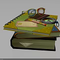 Essential Daily Life Supplies With Notebook Magnifying Glass Glasses Pencil And Note