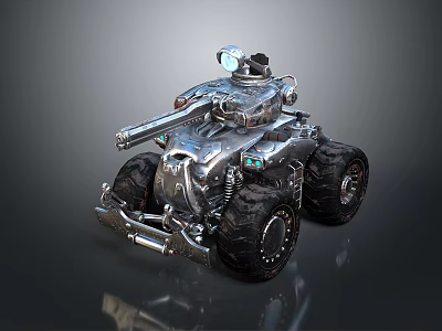 Futuristic Armored Tank With Large Wheels Metallic Cannon And Mechanical Details 3d model
