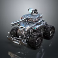 Futuristic Armored Tank With Large Wheels Metallic Cannon And Mechanical Details
