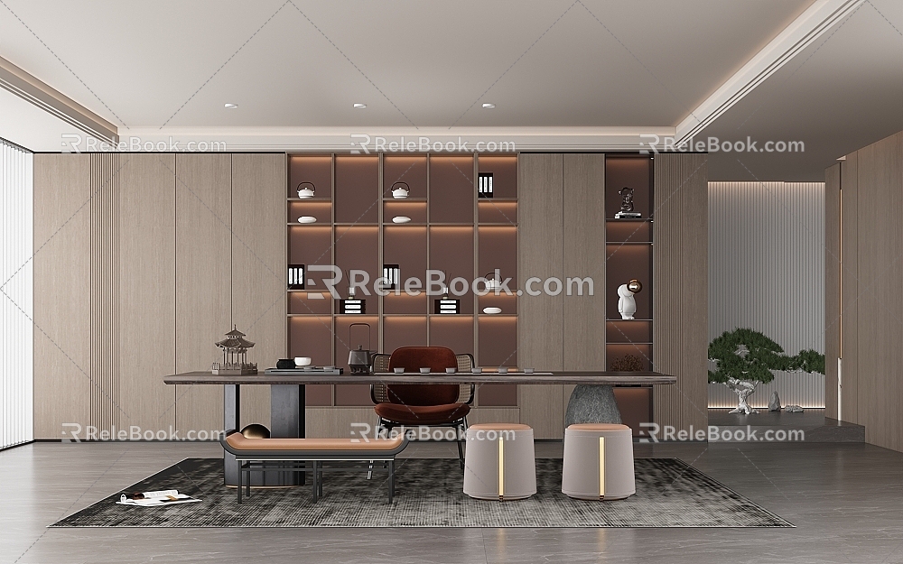 Chinese Minimalist Door Wall Cabinet Tea Room 3d model