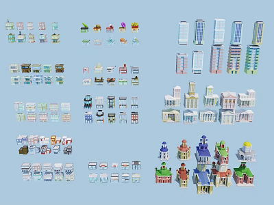 Diverse Architectural Models Featuring Modern High Rise Buildings And Traditional Houses 3d model