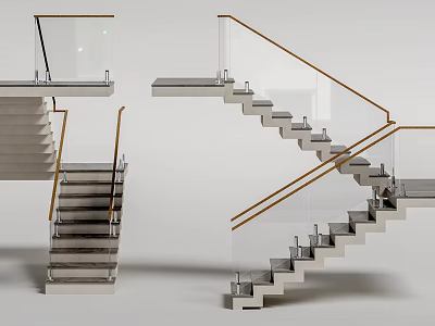 Sleek Modern Staircase with Glass Railing Metal Handrail and Concrete Steps 3d model