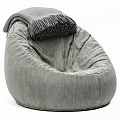 Gray Bean Bag Chair With Fringe Decor Soft Fabric And Multiple Views