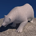 Gray Polar Bear Sculpture Standing On Brick Ground With Blue Background