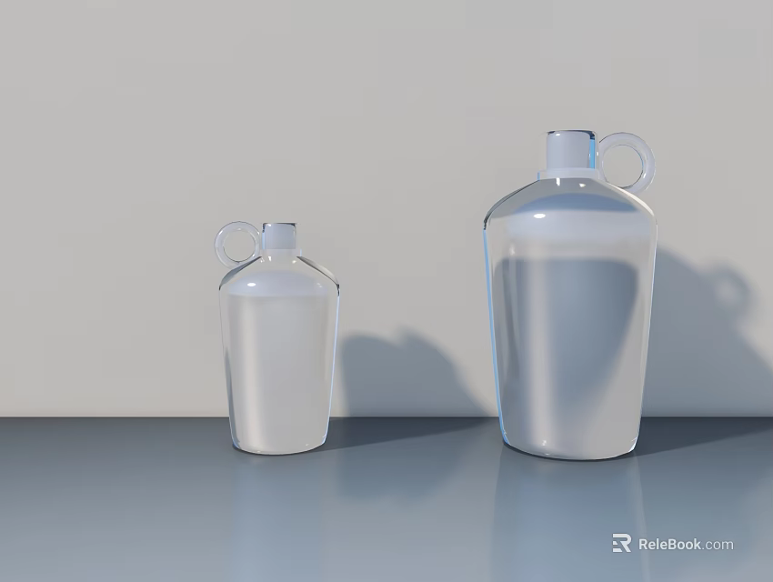Two Ceramic Vessels With Handles On Gray Table Against Light Background 3d model 