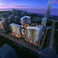 Modern High Rise Office Buildings Featuring Sleek Architectural Design Green Spaces And Urban Roads