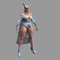 Woman in Silver Costume With Horned Headdress Long Cape And Tall Boots