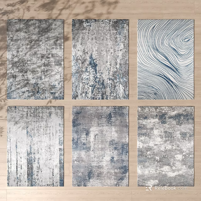 Modern Square Rugs Featuring Abstract Gray Blue Patterns And Textured Designs 3d model 