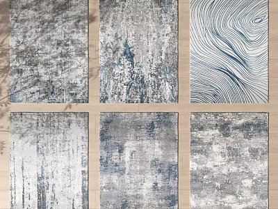 Modern Square Rugs Featuring Abstract Gray Blue Patterns And Textured Designs 3d model
