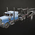 Blue Functional Truck With Flatbed Trailer For Vehicle Transportation Needs