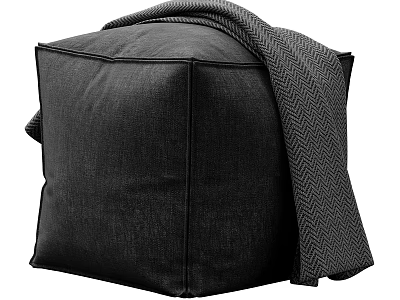 Black Fabric Ottoman With Herringbone Pattern Blanket Modern Living Room Furniture Piece 3d model
