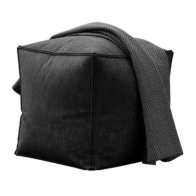 Black Fabric Ottoman With Herringbone Pattern Blanket Modern Living Room Furniture Piece 3d model