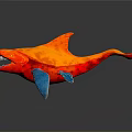 Shark With Orange And Red Gradient Blue Fins Open Mouth Sharp Teeth On Dark Background