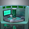 Futuristic Tech Inspired Indoor Scene With Green Transparent Column And Circular Platforms 3d model