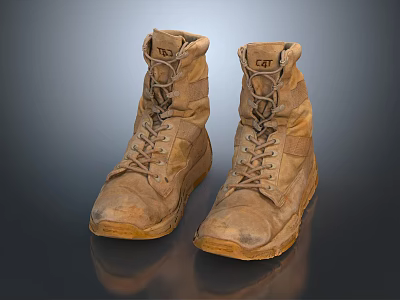 CAT Brown Work Boots With Laced Design And Durable Thick Sole 3d model