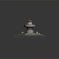 Ancient Stone Multi tiered Structure With Hexagonal Platform And Mossy Surface On Square Base