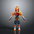 3D Fantasy Warrior Character With Orange Hair Red Blue Outfit And Golden Accents