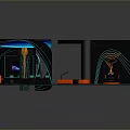 Futuristic Tech Installation With Illuminated Curves Geometric Shapes And Colorful Neon Lights