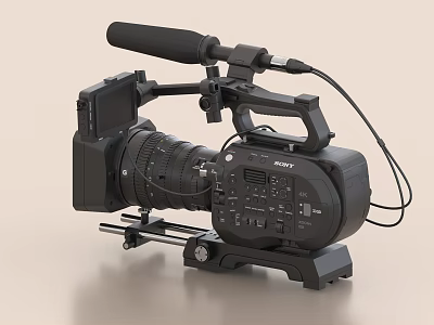 Professional Video Camera With Microphone 3d model Professional Video Camera With Microphone 3d model