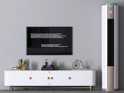 Modern White TV Stand With TV Golden Ornaments And Tower Appliance 3d model