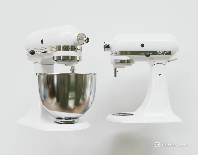 White Stand Kitchen Mixers With Stainless Steel Bowl And Classic Design 3d model 