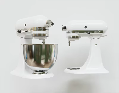 White Stand Kitchen Mixers With Stainless Steel Bowl And Classic Design 3d model