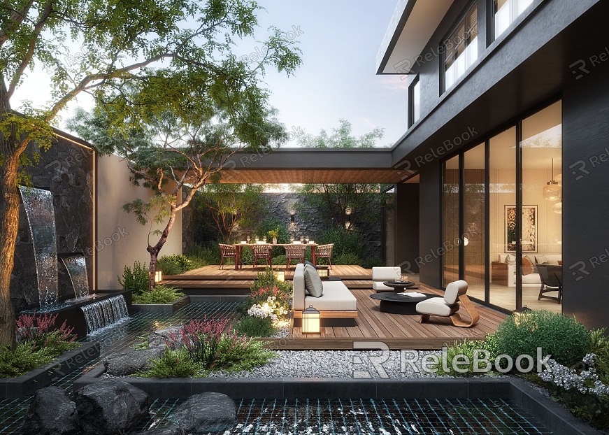 Modern courtyard landscape model