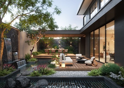 Modern courtyard landscape 3d model