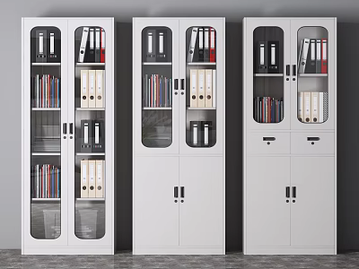 White Modern Bookcase With Glass Doors And Storage For Folders And Books 3d model