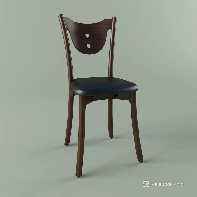 Classic Wooden Dining Chair With Two Circular Backrest Cutouts And Black Seat 3d model 