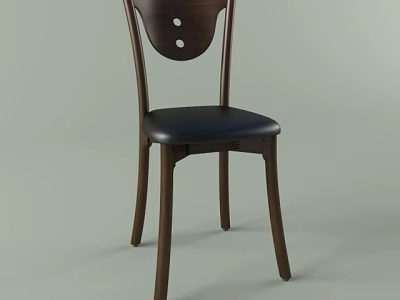 Classic Wooden Dining Chair With Two Circular Backrest Cutouts And Black Seat 3d model