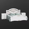 White Double Bed With Ornate Carved Headboard Upholstered Design And Light Blue Bedding Nightstands