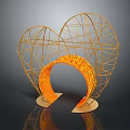 Modern Artistic Decorative Ornament Set with Heart Shaped Wire Frame and Orange Curved Base