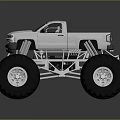 Rugged Off Road Terrain For Silver Monster Truck With Large Tires And Heavy Duty Build