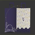 White Shopping Bag With Purple Handles Floral Pattern And Decorative Design For Daily Use