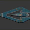 Futuristic Blue Spaceship Model With Orange Accents And Multi Deck Structure