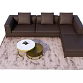 Dark Colored L shaped Sectional Sofa With White Gold Coffee Table And Light Patterned Rug 3d model