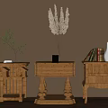 Wooden Nightstands Topped with Dried Plants Vase Books and Unique Designs