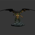 Mythical Winged Dragon Figurine Standing On Rock Base With Detailed Design
