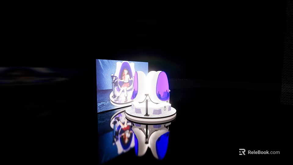 Modern Display Stand With Purple White Lighting And Reflection On Black Background 3d model 