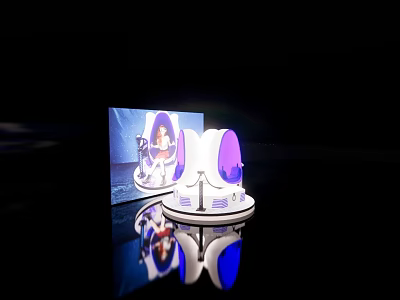 Modern Display Stand With Purple White Lighting And Reflection On Black Background 3d model