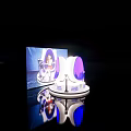 Modern Display Stand With Purple White Lighting And Reflection On Black Background