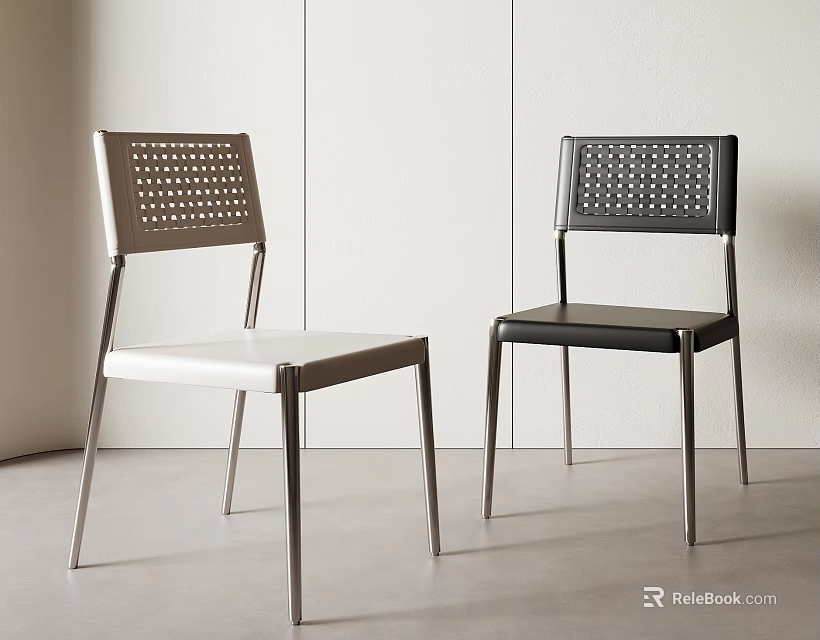 Modern Two Tone Dining Chairs With Perforated Backrest And Metal Legs 3d model 